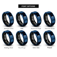 font options for inside engraving on black & blue foam finger rings