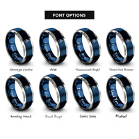 font options for inside engraving on blue & gray foam finger rings