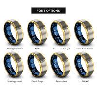 font options for inside engraving on gold & blue & grey foam finger rings