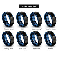 font options for inside engraving on black & blue foam hand rings