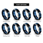 font options for inside engraving on blue & grey focus light beam rings