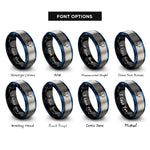 font options for inside engraving on black & blue & grey focus mitts crossed rings