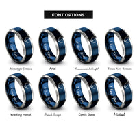 font options for inside engraving on blue & gray focus mitts crossed rings