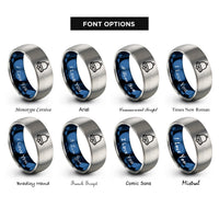 font options for inside engraving on blue & silver fog bell clapper rings