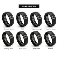 font options for inside engraving on black folded headphones rings