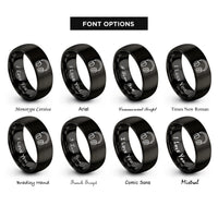 font options for inside engraving on black folded headphones rings