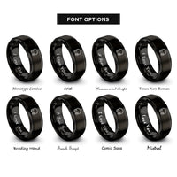 font options for inside engraving on black folded headphones rings
