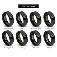 font options for inside engraving on black folded headphones rings