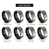 font options for inside engraving on black & gray folded map rings