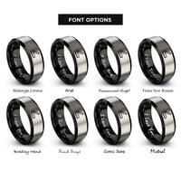 font options for inside engraving on black & silver folding saw rings