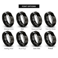 font options for inside engraving on black & gray folding saw rings