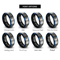 font options for inside engraving on black & blue & gray football end rings