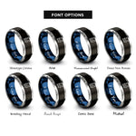 font options for inside engraving on black & blue & grey football play rings