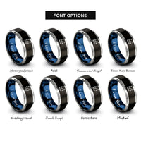 font options for inside engraving on black & blue & grey football play rings