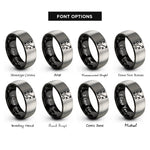 font options for inside engraving on black & silver football play rings