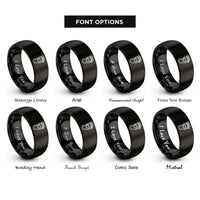 font options for inside engraving on black footprint heart rings
