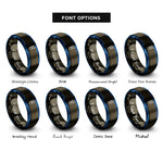 font options for inside engraving on gunmetal & blue footprint leaf rings