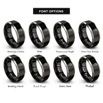 font options for inside engraving on black & grey footprint trail heart rings