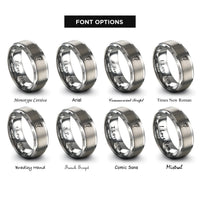 font options for inside engraving on silver footprint trail heart rings