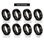 font options for inside engraving on black footprints crown heart rings