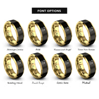 font options for inside engraving on black & gold footprints sand rings