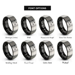 font options for inside engraving on black & silver footprints trail arrow rings