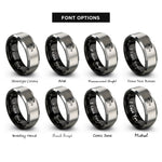 font options for inside engraving on black & gray footprints trail arrow rings