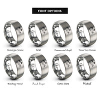 font options for inside engraving on silver footprints trail arrow rings