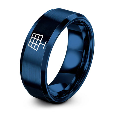 Solar Cell Grid – Tungsten Wedding Band, 8 mm, Blue Comfort-Fit Unisex