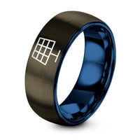 for His 21st Birthday – gunmetal & blue tungsten solar cell grid ring