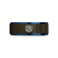 best gifts for men – gunmetal & blue tungsten waterfall badge wedding band