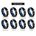 font options for inside engraving on black & blue & gray forest moon rings