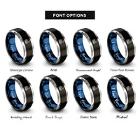 font options for inside engraving on black & blue & grey forest moon rings