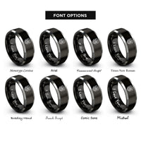 font options for inside engraving on black & gray forest pines badge rings