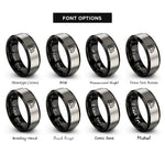 font options for inside engraving on black & gray forest pines trio rings