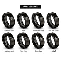 font options for inside engraving on black forest pines trio rings
