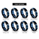 font options for inside engraving on blue & silver forest river circle rings
