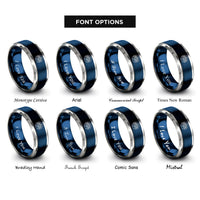 font options for inside engraving on blue & silver forest river circle rings