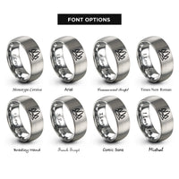 font options for inside engraving on grey forest silhouette rings