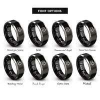 font options for inside engraving on black & silver forestry harvester rings