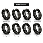 font options for inside engraving on black & silver forget me not bloom rings