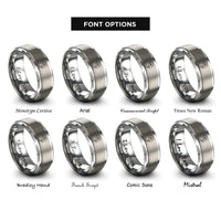 font options for inside engraving on gray forget me not bloom rings