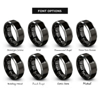 font options for inside engraving on black & silver fork rings