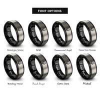 font options for inside engraving on black & silver fox rings