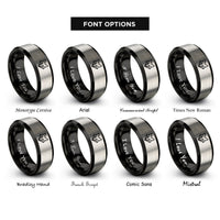 font options for inside engraving on black & silver fox rings