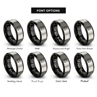 font options for inside engraving on black & silver fox pair silhouette rings