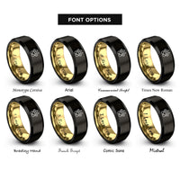 font options for inside engraving on black & gold fox print rings