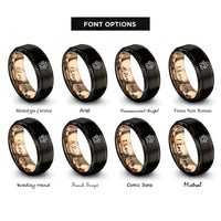 font options for inside engraving on black & rose gold fox print rings