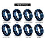 font options for inside engraving on blue free body diagram rings