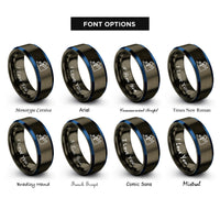 font options for inside engraving on gunmetal & blue free body diagram rings